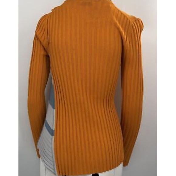 Rosetta Getty Godet Orange Ribbed Sweater w/ Blue/White Paneled Side sz L - Picture 4 of 6